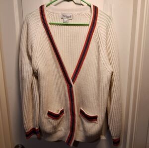 Partners II Cream Cardigan with Orange and Teal Stripes 22